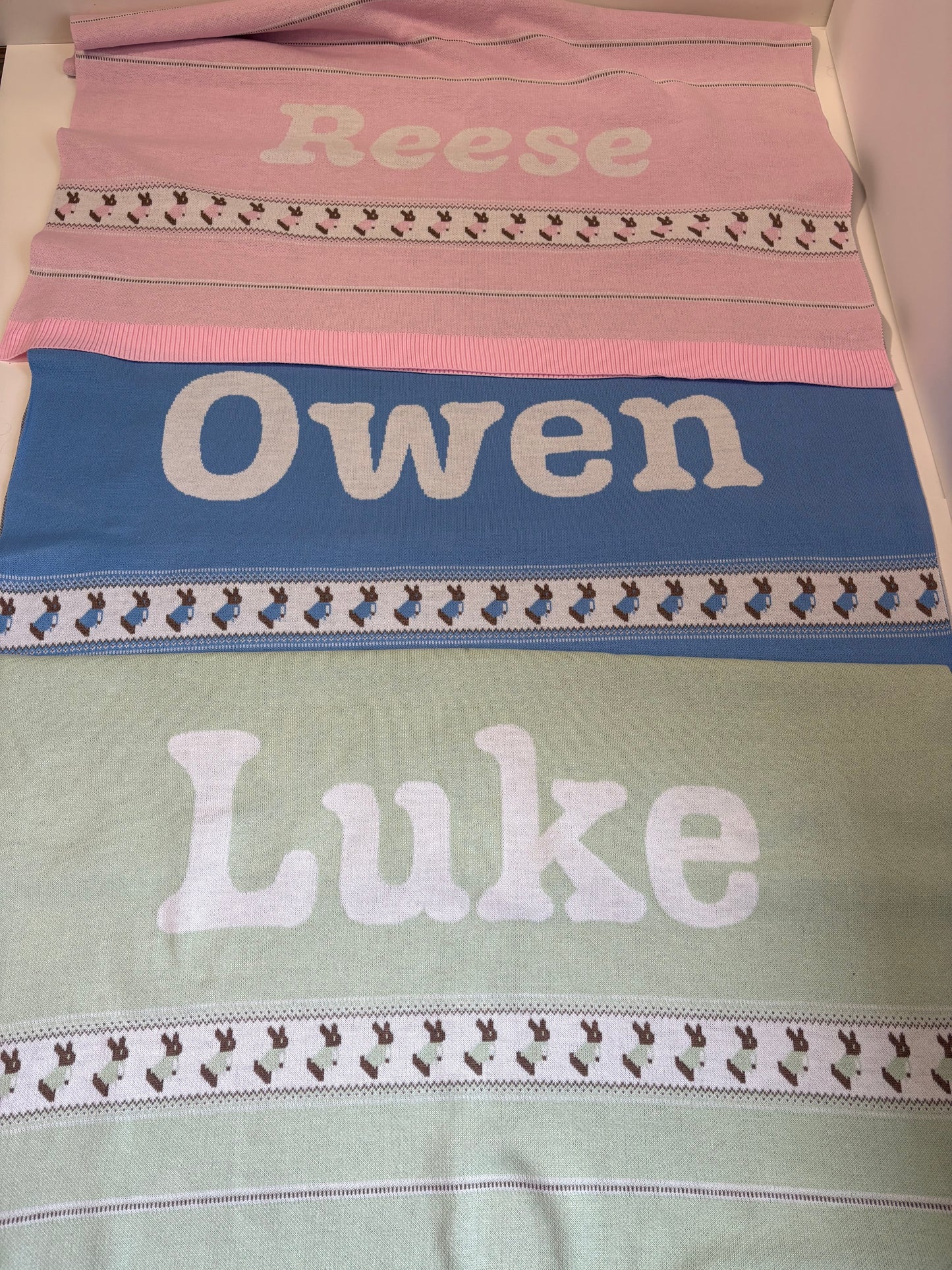 Heirloom Bunny Knit Blanket - Baby Mint