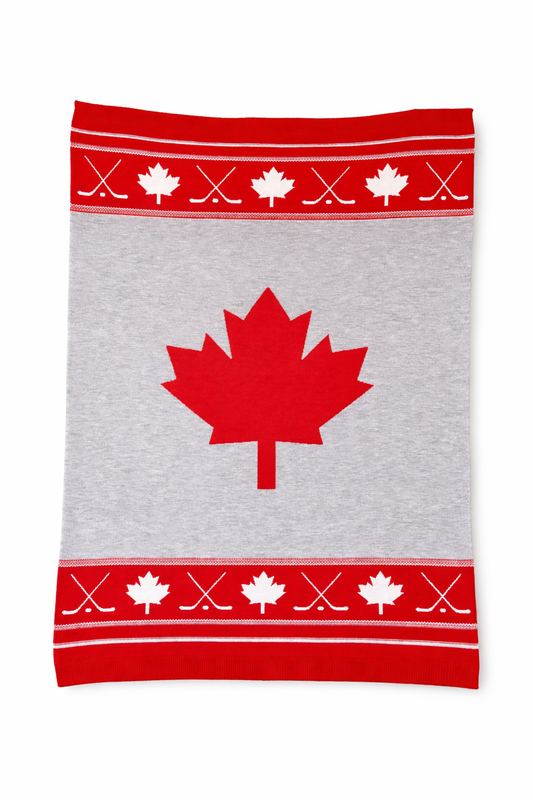 Maple Leaf Hockey Knit Blanket - GREY