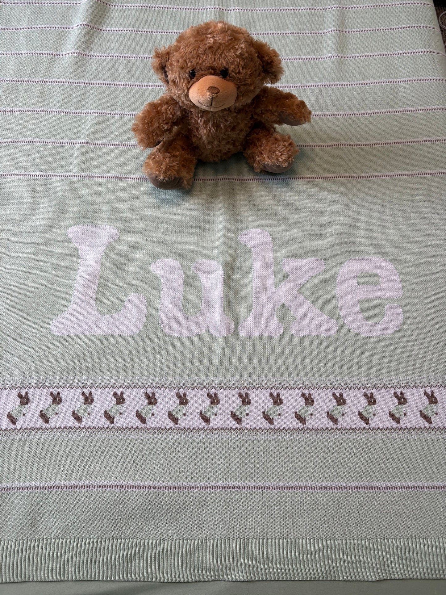 Heirloom Bunny Knit Blanket - Baby Mint