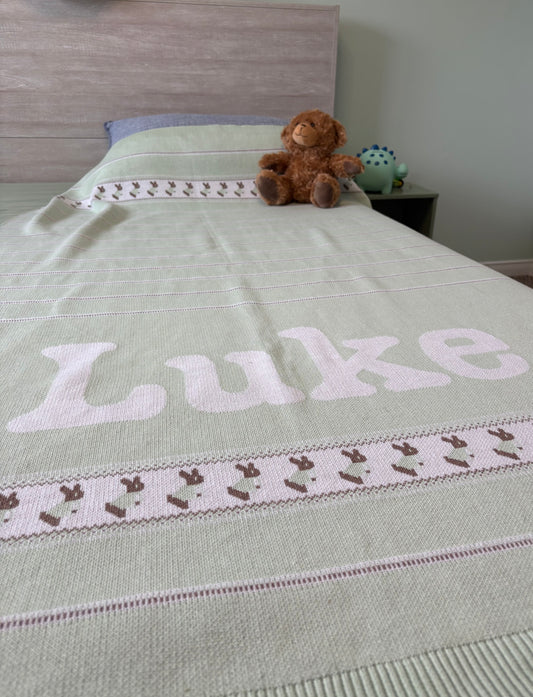 Heirloom Bunny Knit Blanket - Baby Mint